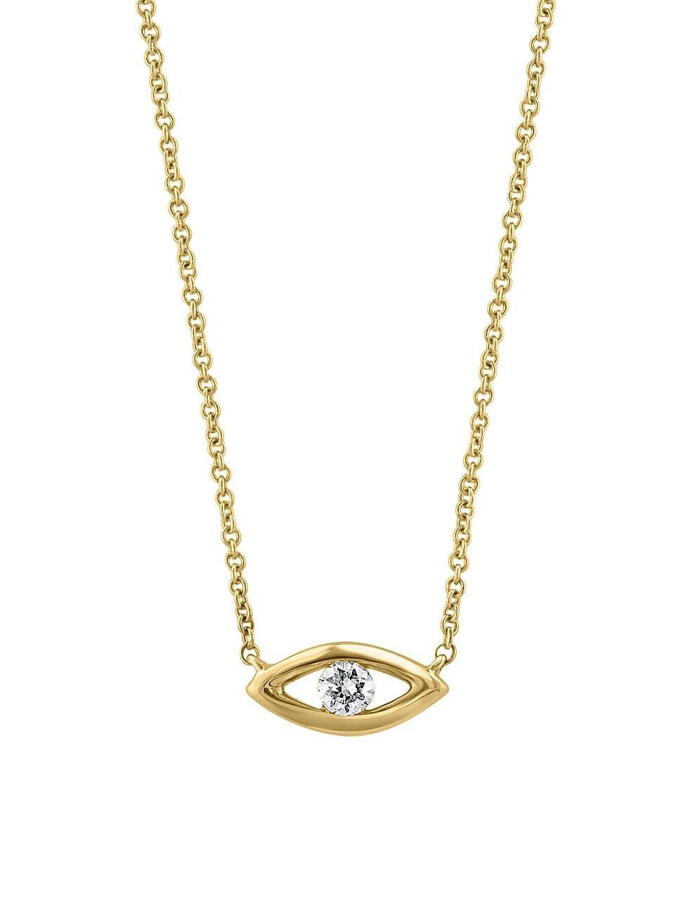 Womens 14K Yellow Gold & Diamond Eye Pendant Necklace Product Image