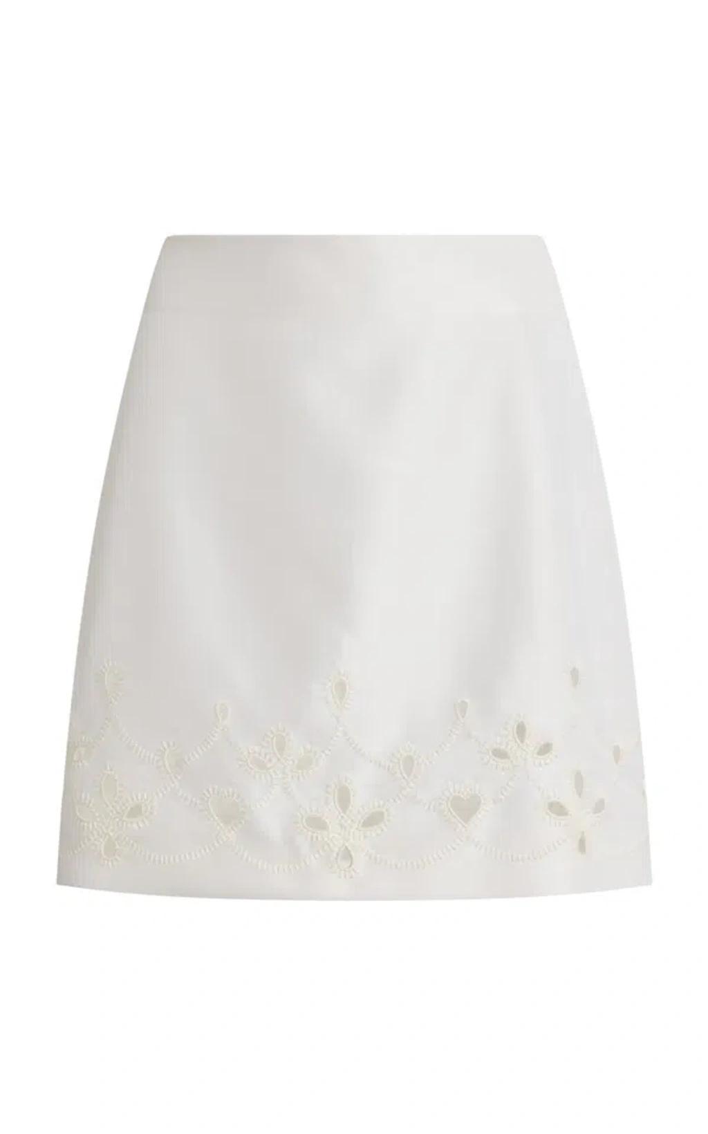 Eyelet Cutout Wool-silk Mini Skirt In White Product Image