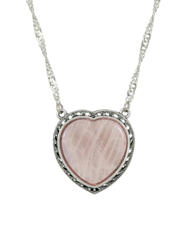 1928 Silver Tone Stone Heart Pendant Necklace, Womens Pink Product Image