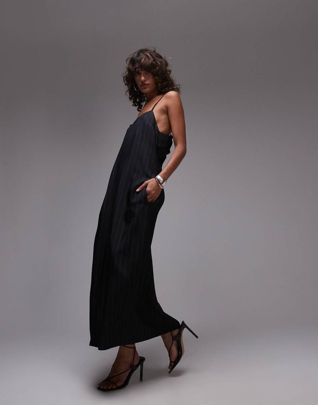 Topshop tailored pinstripe midi slip dress Product Image