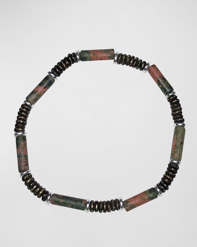 Mens Cylinder Gemstone Beaded Bracelet Product Image