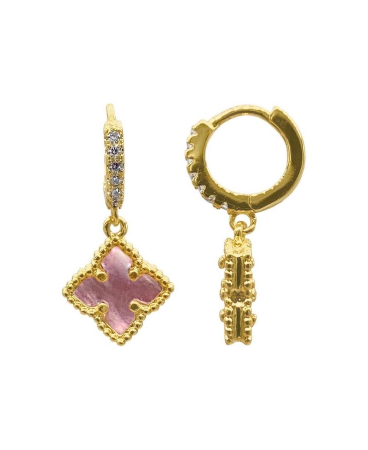 Adornia 14K Gold Plated Floral Dangle Hoops Pink Imitation Mother of Pearl Earrings Product Image