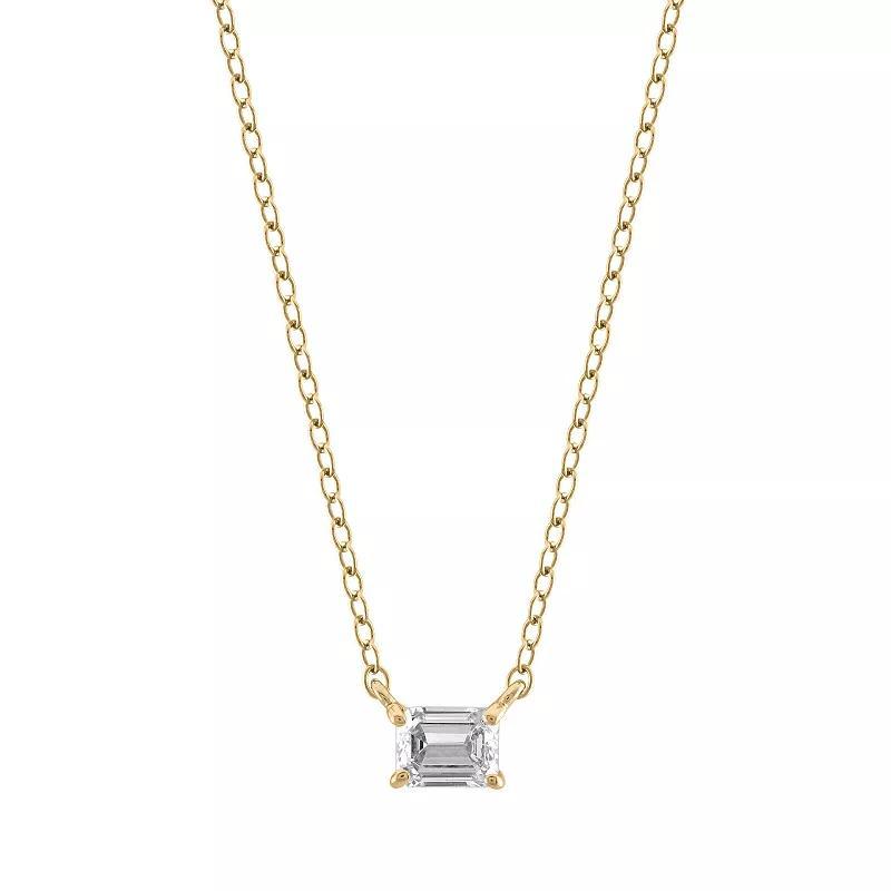 Arctic Clear 14k Gold 1/3 Carat T.W. Emerald Cut Lab-Grown Diamond Solitaire Pendant Necklace, Womens Product Image