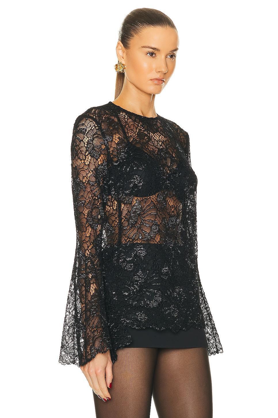 FRAME Lace Flutter Sleeve Blouse Black. (also in L, M, S). Product Image