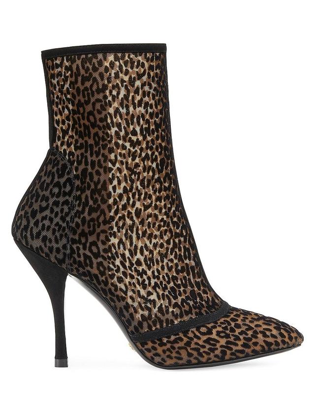 Womens Noche 100MM Leopard Leather Stiletto Booties Product Image