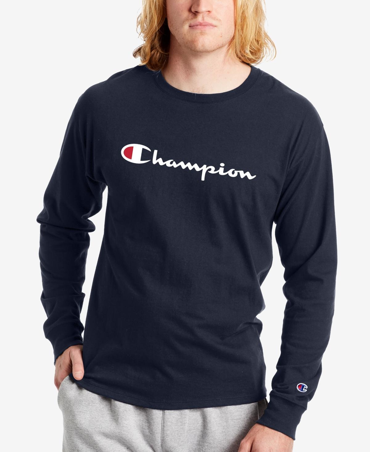 Mens Champion Script Logo Long Sleeve Graphic Tee Product Image