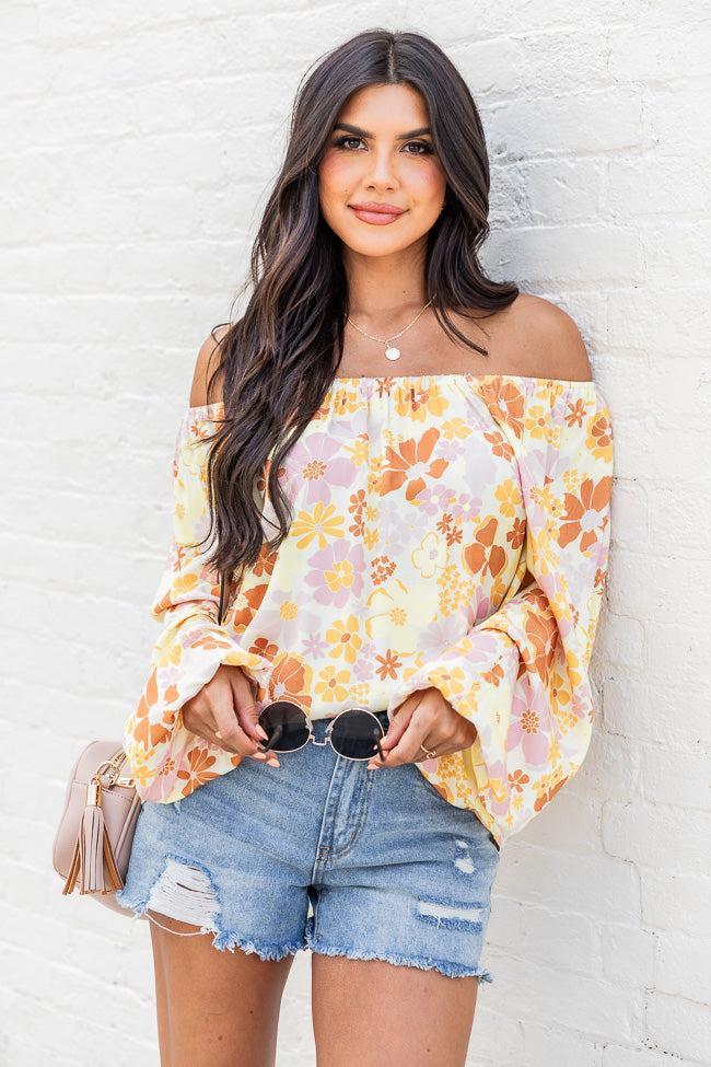 Find My Way Yellow Multi Floral Off The Shoulder Blouse FINAL SALE Product Image