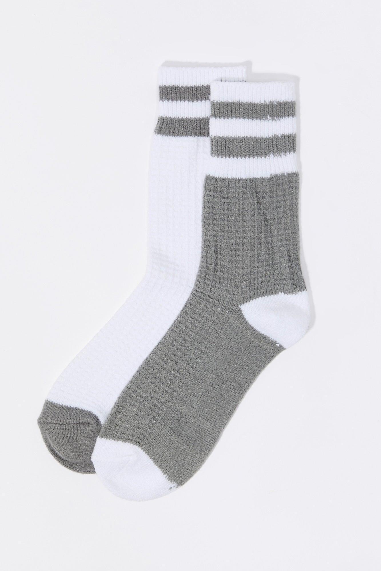 Waffle Knit Striped Crew Socks (2 Pack) Female Product Image