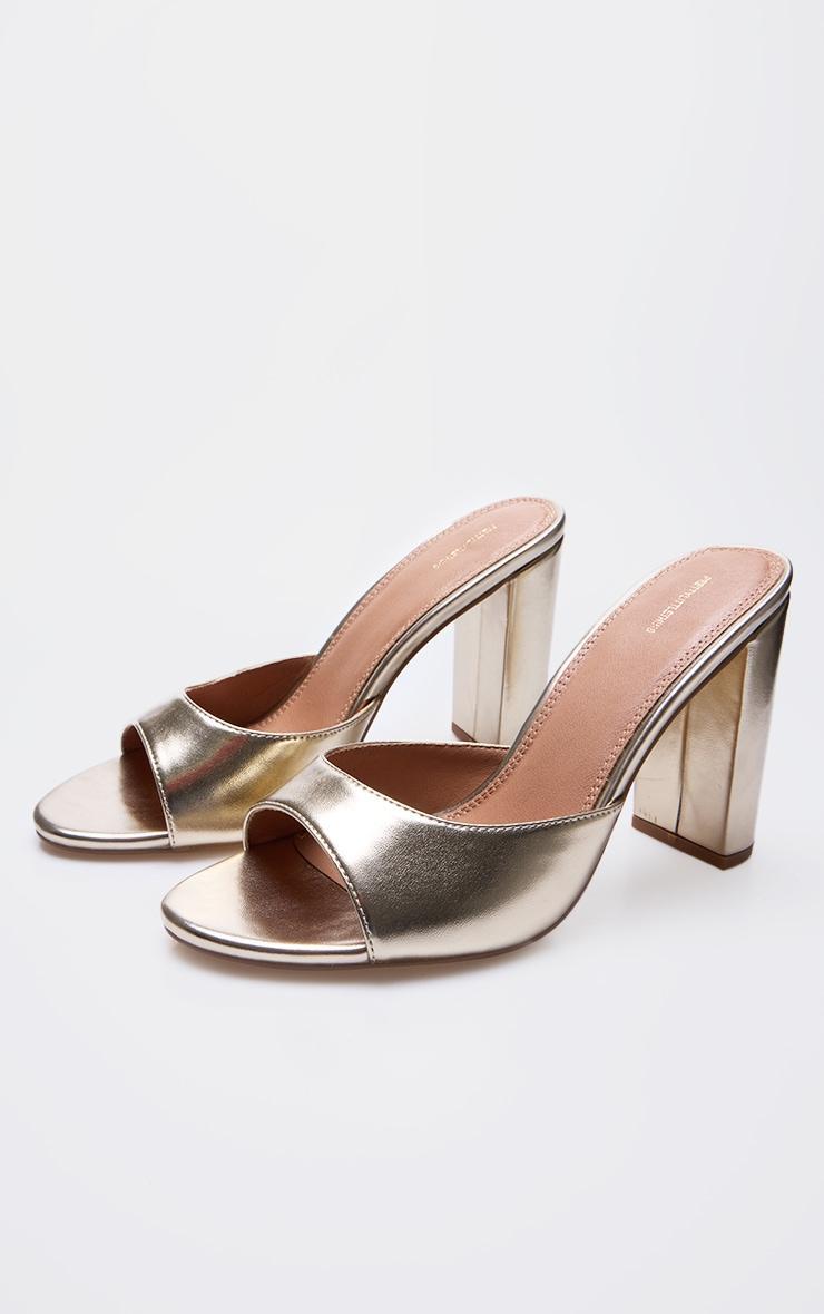 Gold Metallic Basic Block Heeled Mule Sandals Product Image