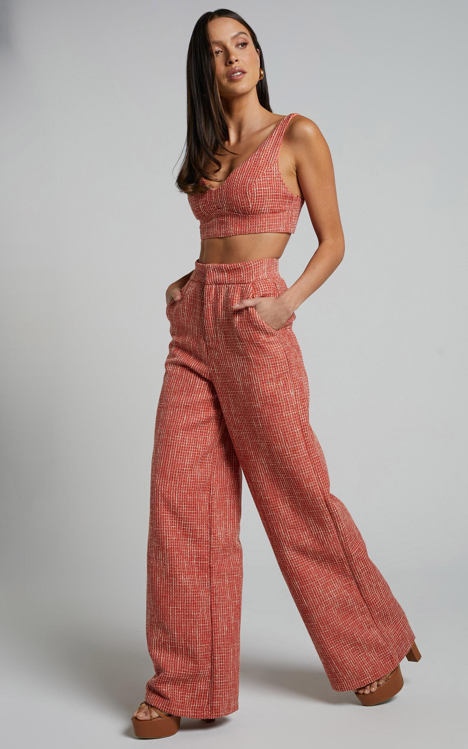 Adelaide Two Piece Set - Crop Top and Wide Leg Pants Set in Burnt Orange Product Image