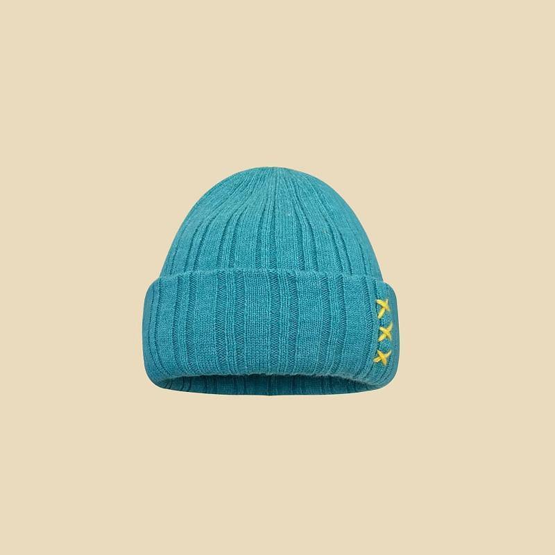 Cross Embroidered Ribbed Beanie Product Image