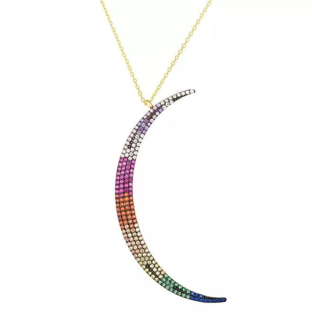 Sunkissed Sterling Pave Cubic Zirconia Crescent Moon Necklace, Womens Multicolor Product Image