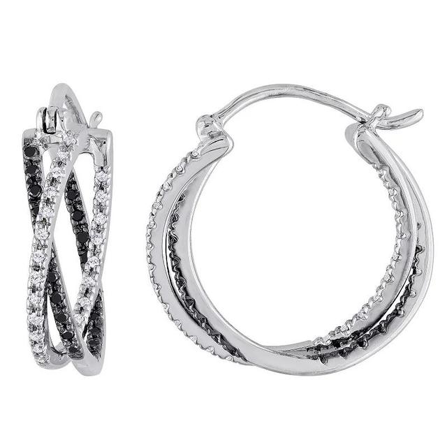 Stella Grace Sterling Silver 1/4 Carat T.W Black & White Diamond Double Crossover Hoop Earrings, Womens Product Image