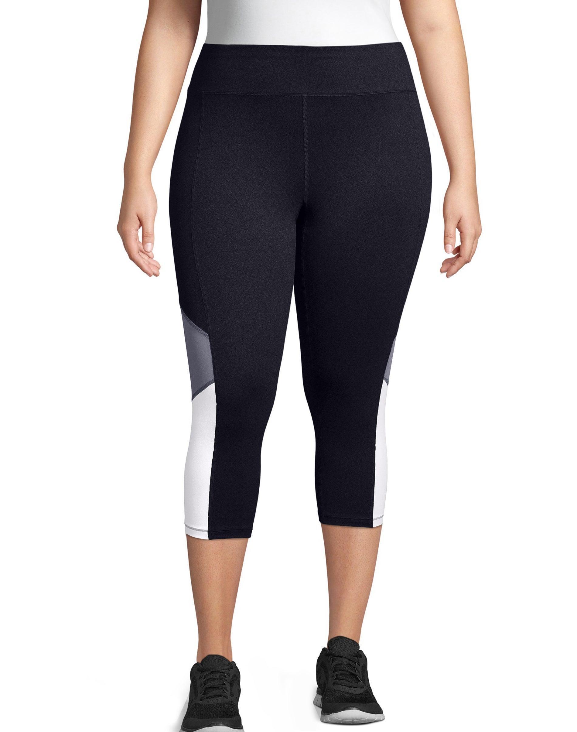 Hanes Just My Size Womens Active Colorblock Capris, 20 (Plus ) Black/Granite Heather/White 3X Product Image