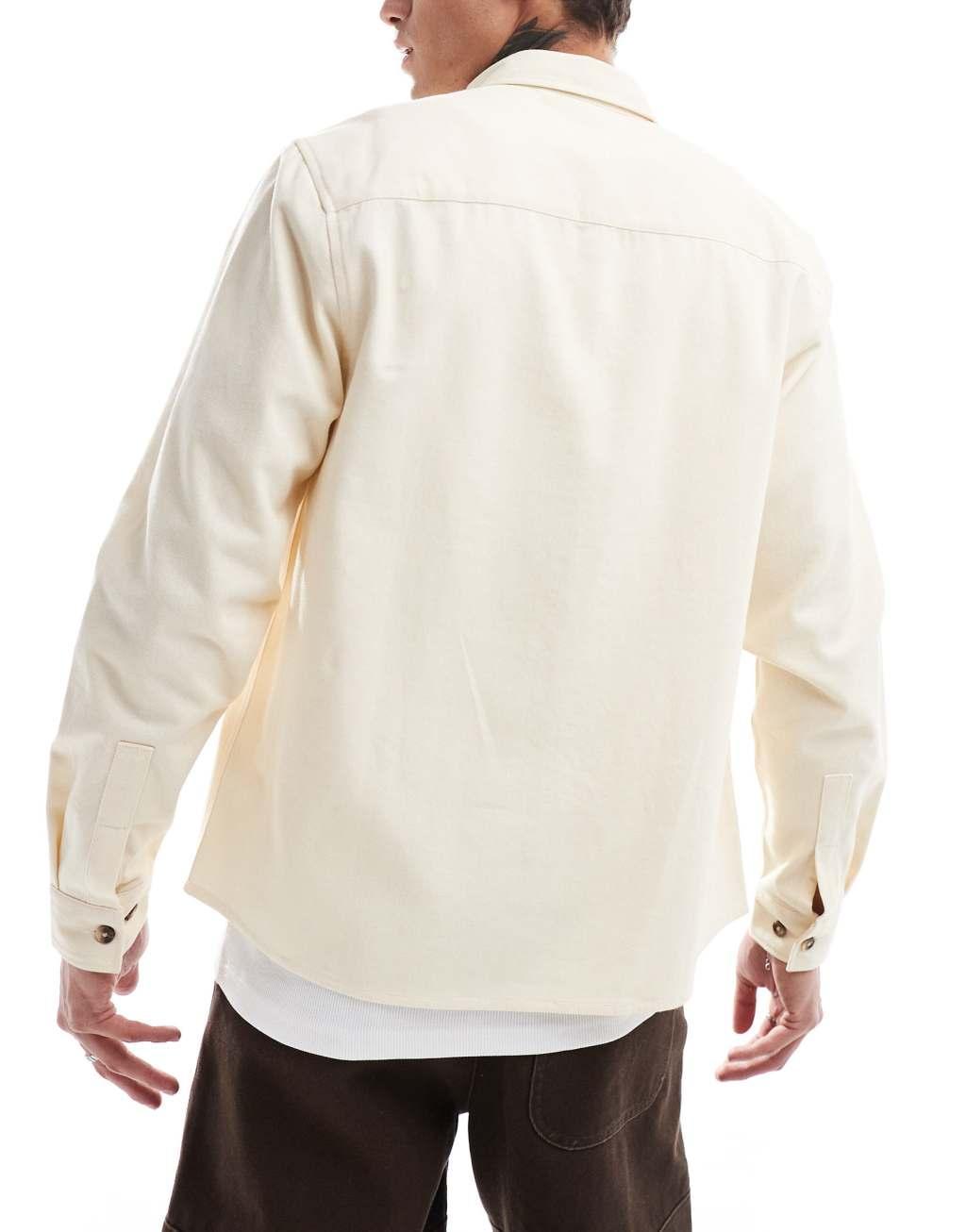 ASOS DESIGN cotton overshirt in beige  Product Image