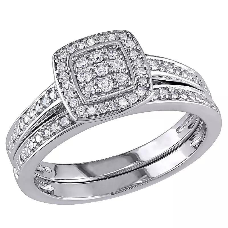 Diamond Halo Engagement Ring Set in Sterling Silver (1/4 ct. T.W.), Womens White Product Image