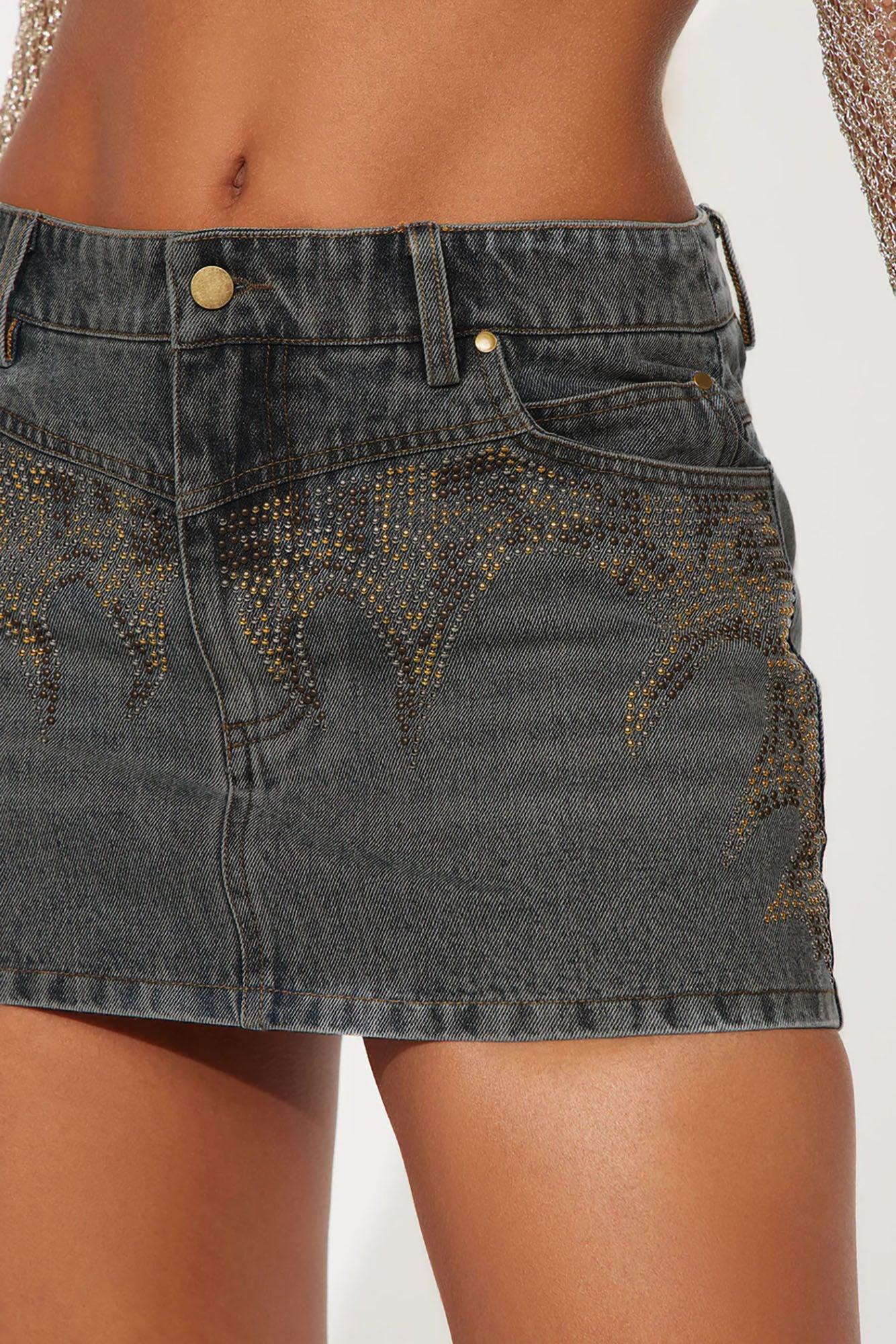 The Show Goes On Denim Mini Skirt - Black Wash Product Image