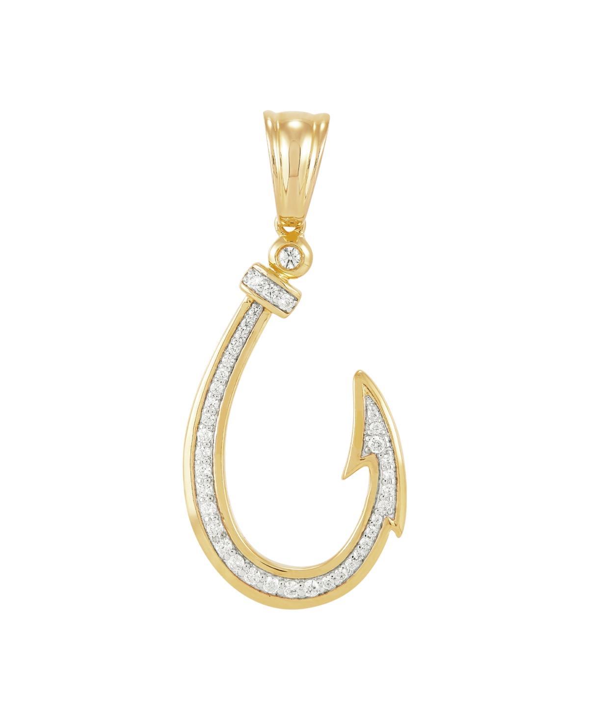 Mens Diamond Fish Hook Pendant (1/4 ct. t.w.) in 14K Gold-Plated Sterling Silver Product Image