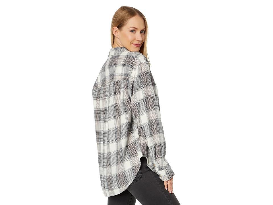 Lucky Brand Oversized Boyfriend Pocket Shirt (Black Cream Plaid) Women's Clothing Product Image