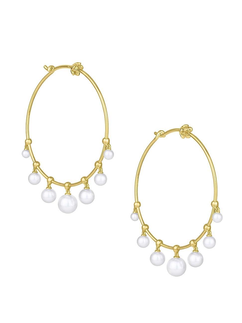 Womens Pearl Windchime 18K Yellow Gold & Akoya Pearl Hoop Earrings Product Image