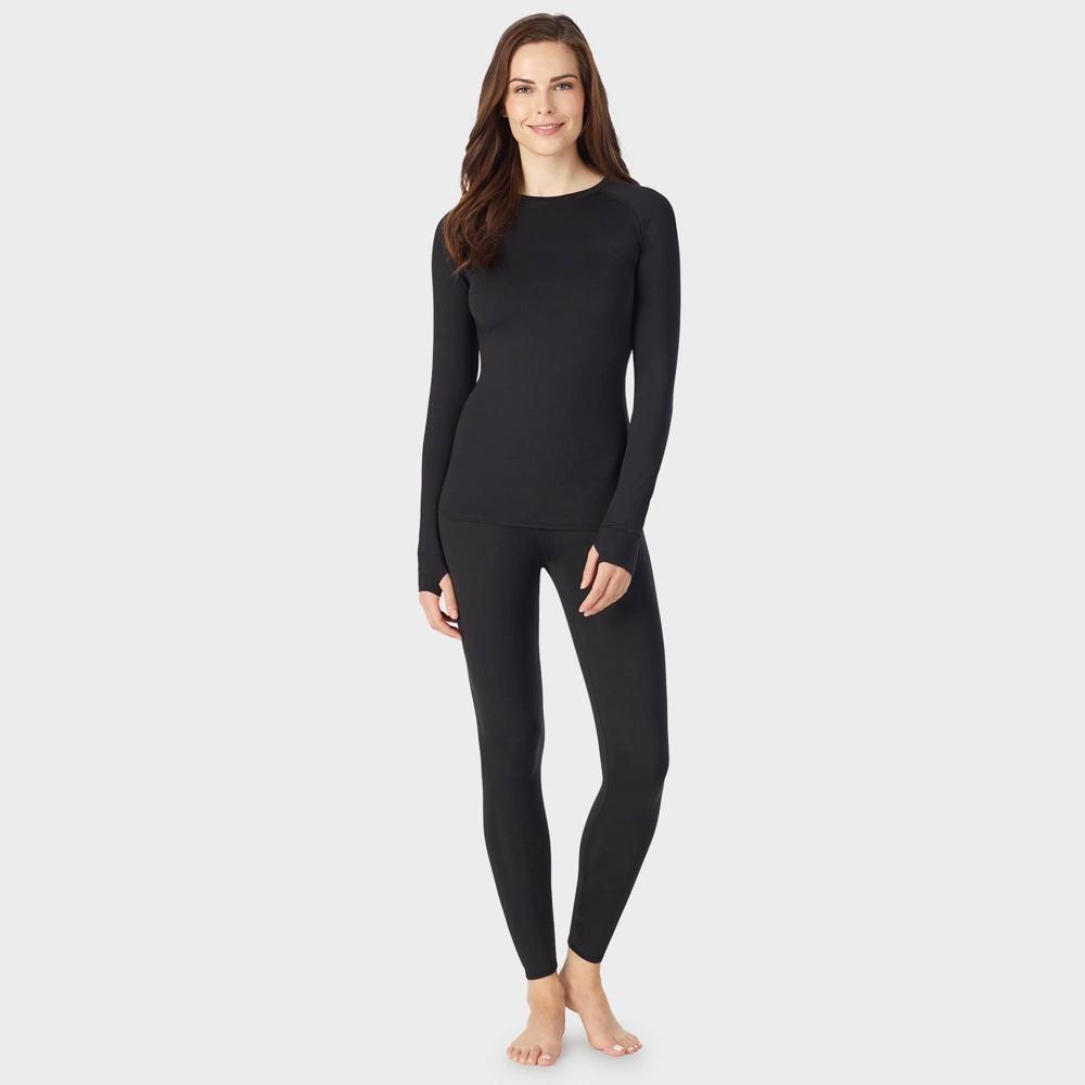 Warm Essentials by Cuddl Duds Women's Active Thermal Crewneck Top - Black L Product Image