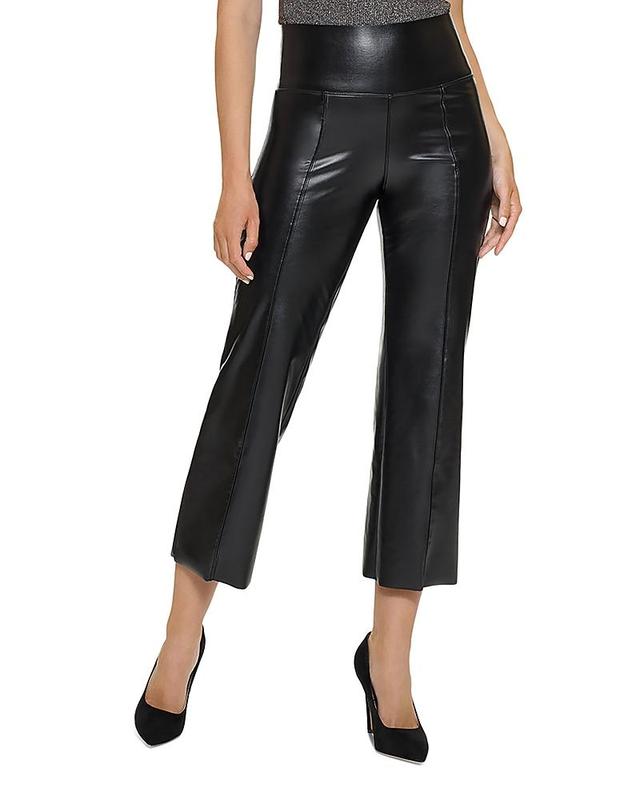 HUE Flat-tering Fit Leather Cropped Flare Leggings Product Image