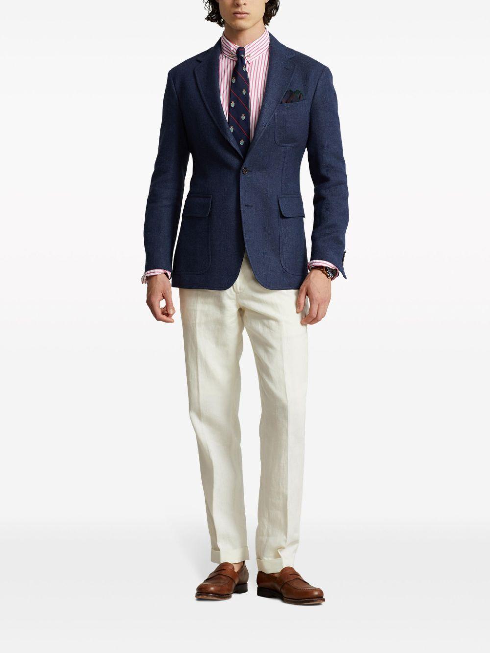 Single-breasted Herringbone Blazer In Blue Product Image