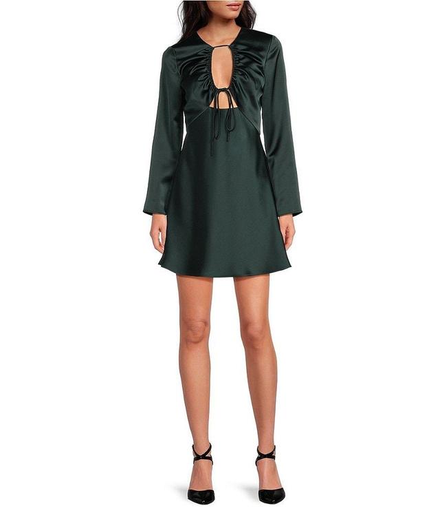 Gianni Bini Raini Satin Tie Front Long Sleeve A-Line Dress Product Image