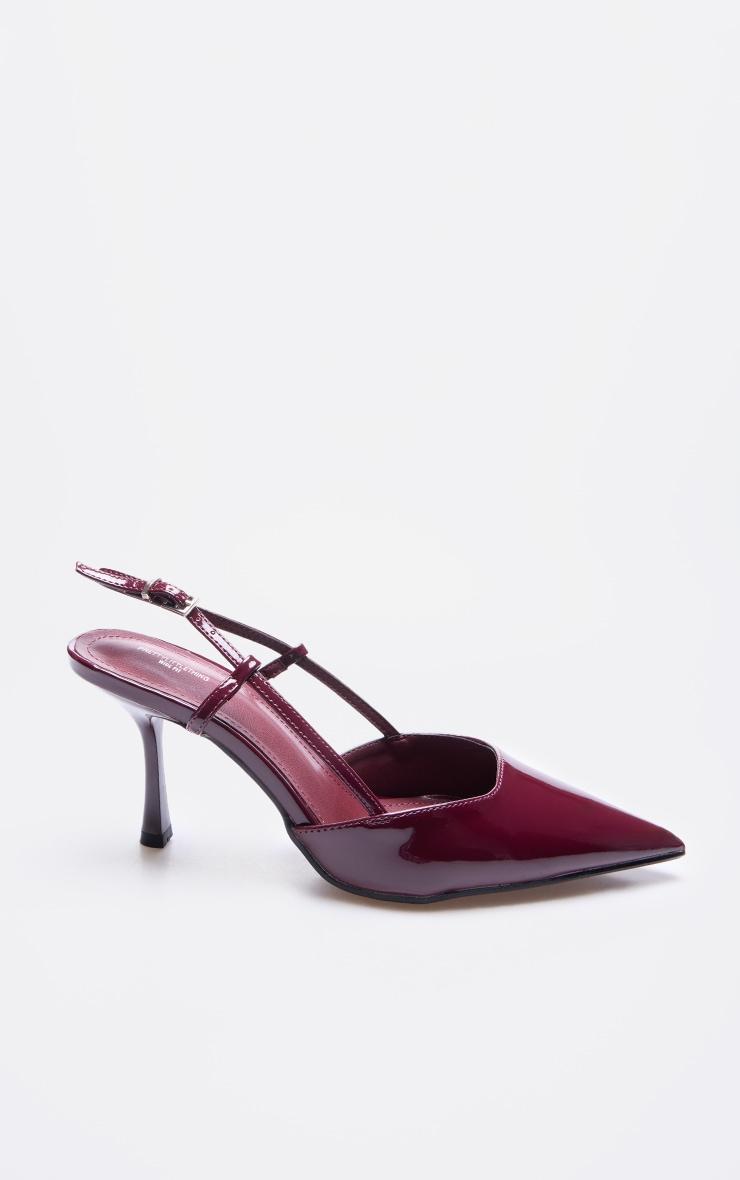 Wide Fit Burgundy PU Point Toe Court Heels Product Image