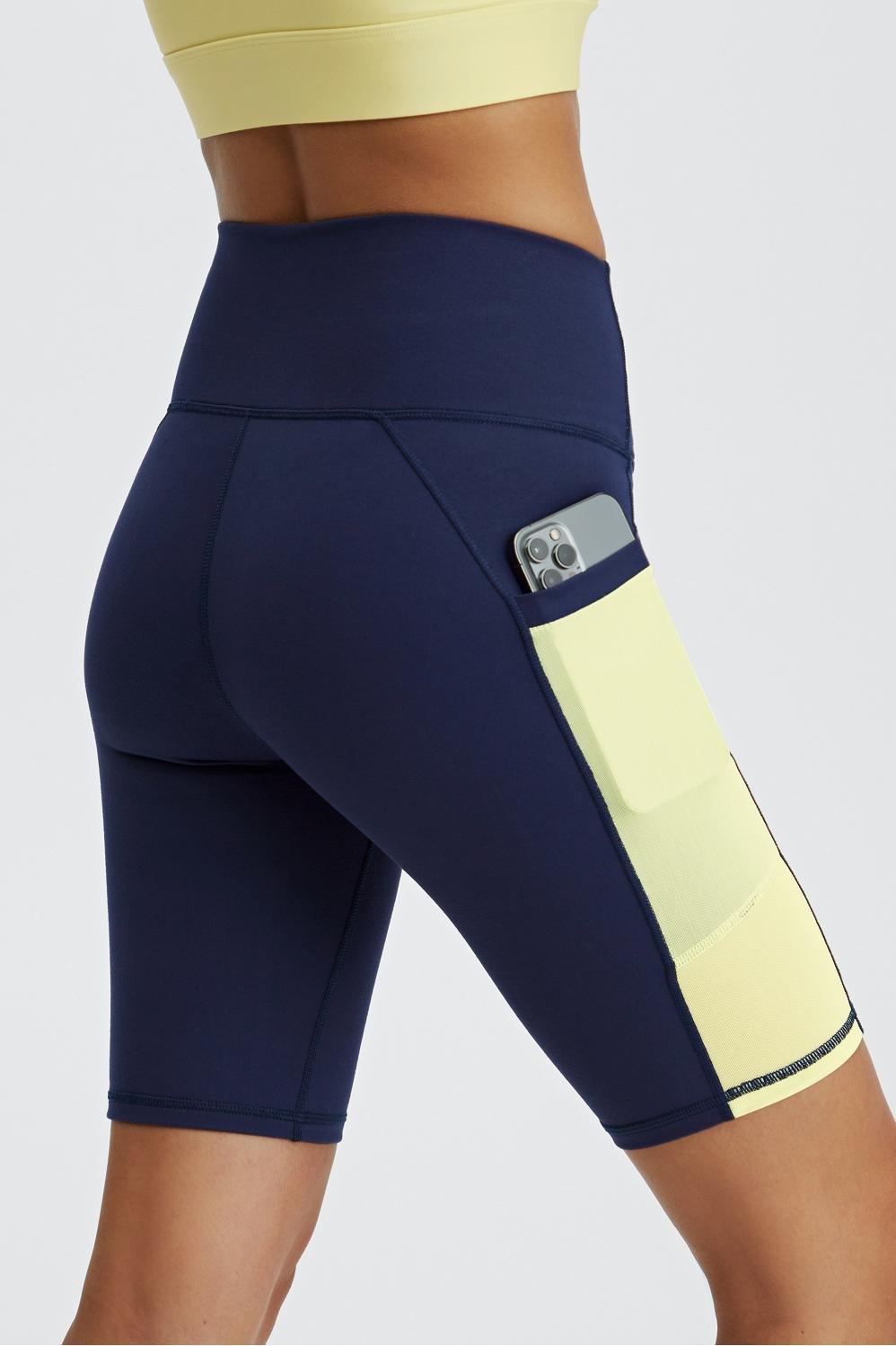 Fabletics On-the-Go High-Waisted 9 Short Womens Deep Navy/Lemon Crme Size S Product Image