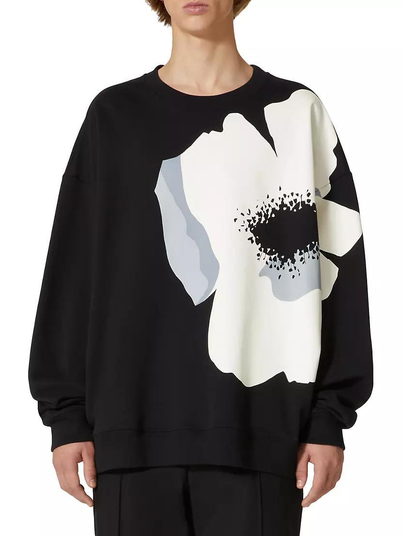 Cotton Crewneck Sweatshirt With Flower Portrait Print Product Image