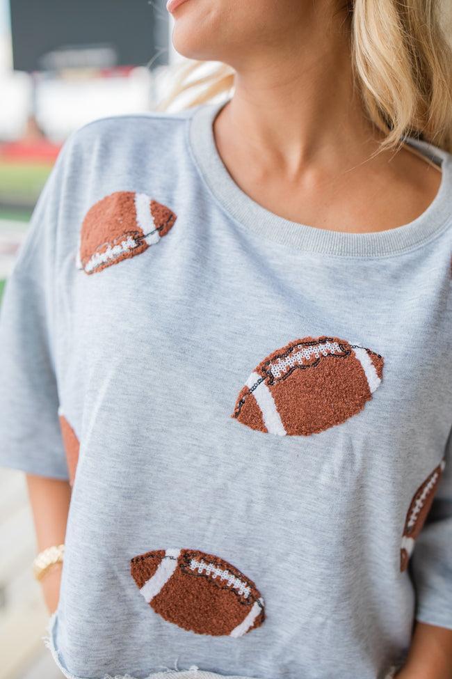 Game Day Glam Heather Grey Short Sleeve Football Patch Tee FINAL SALE Product Image