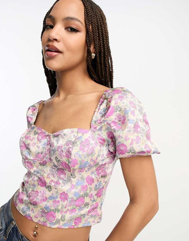 Miss Selfridge sweetheart corset top in purple jacquard Product Image