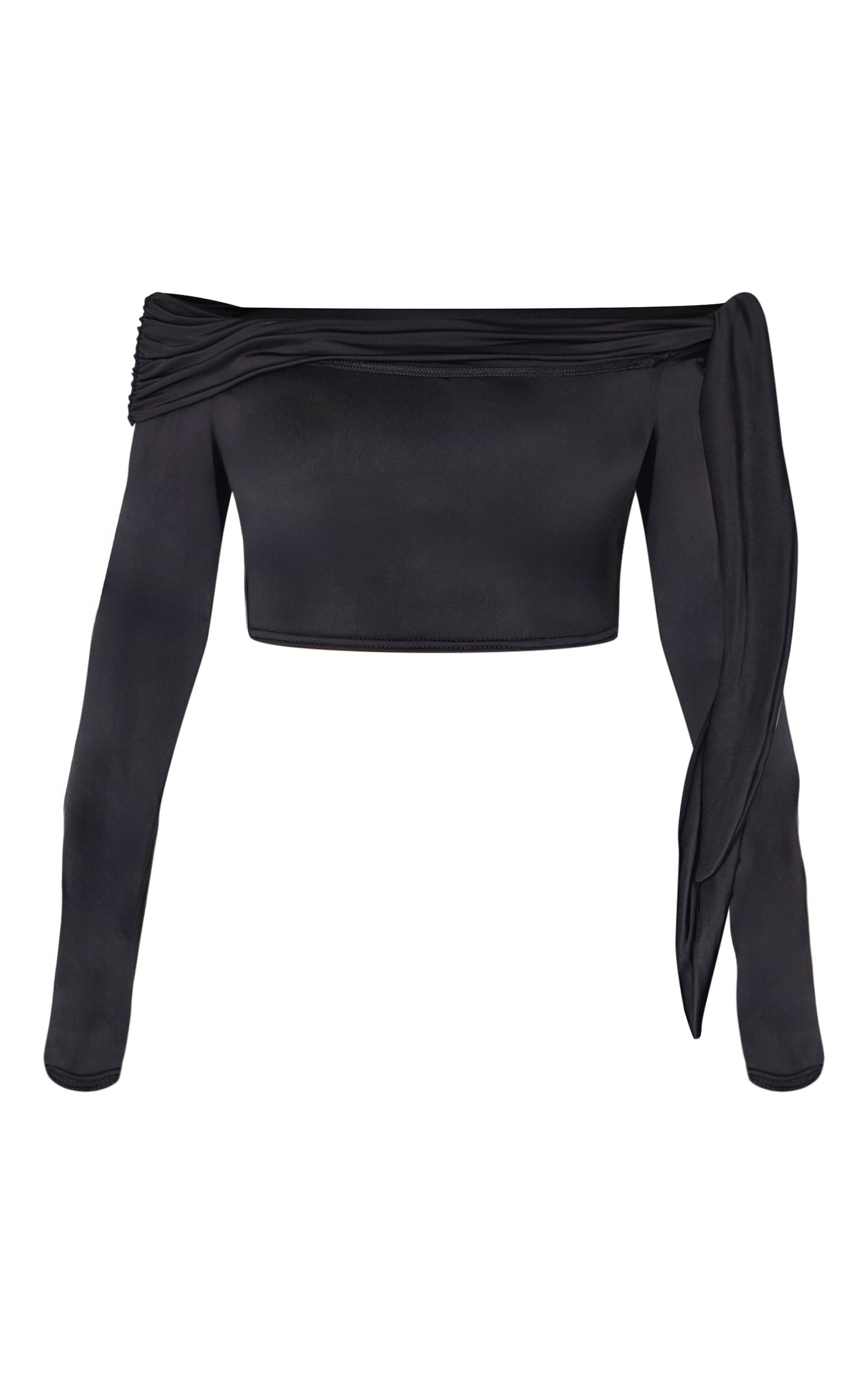 Shape Black Sculpt Wrap Bardot Long Sleeve Top Product Image