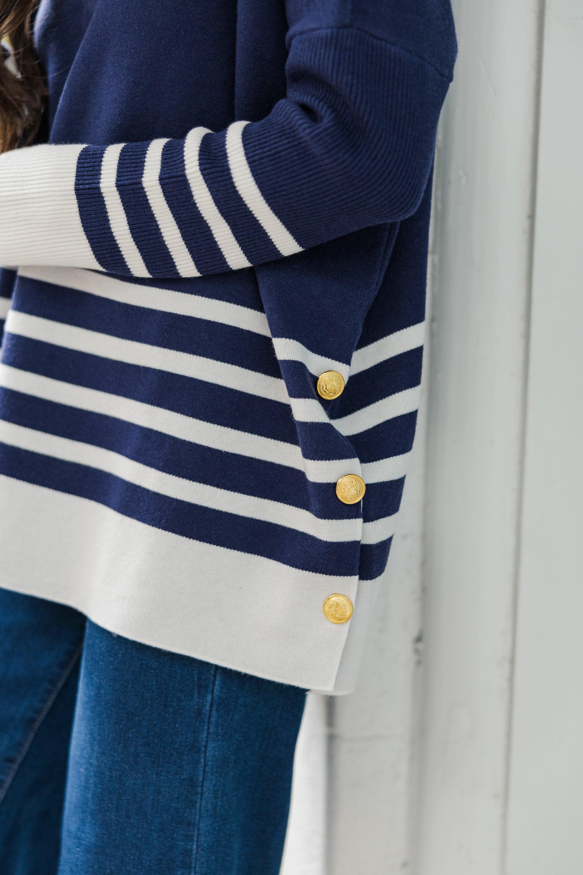 Maine Attraction Navy Blue Striped Sweater Female Product Image