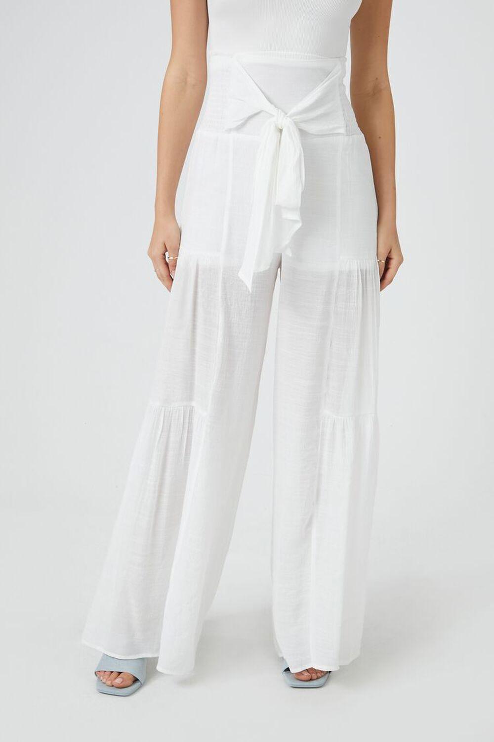 Tiered Tie-Front Wide-Leg Pants | Forever 21 Product Image