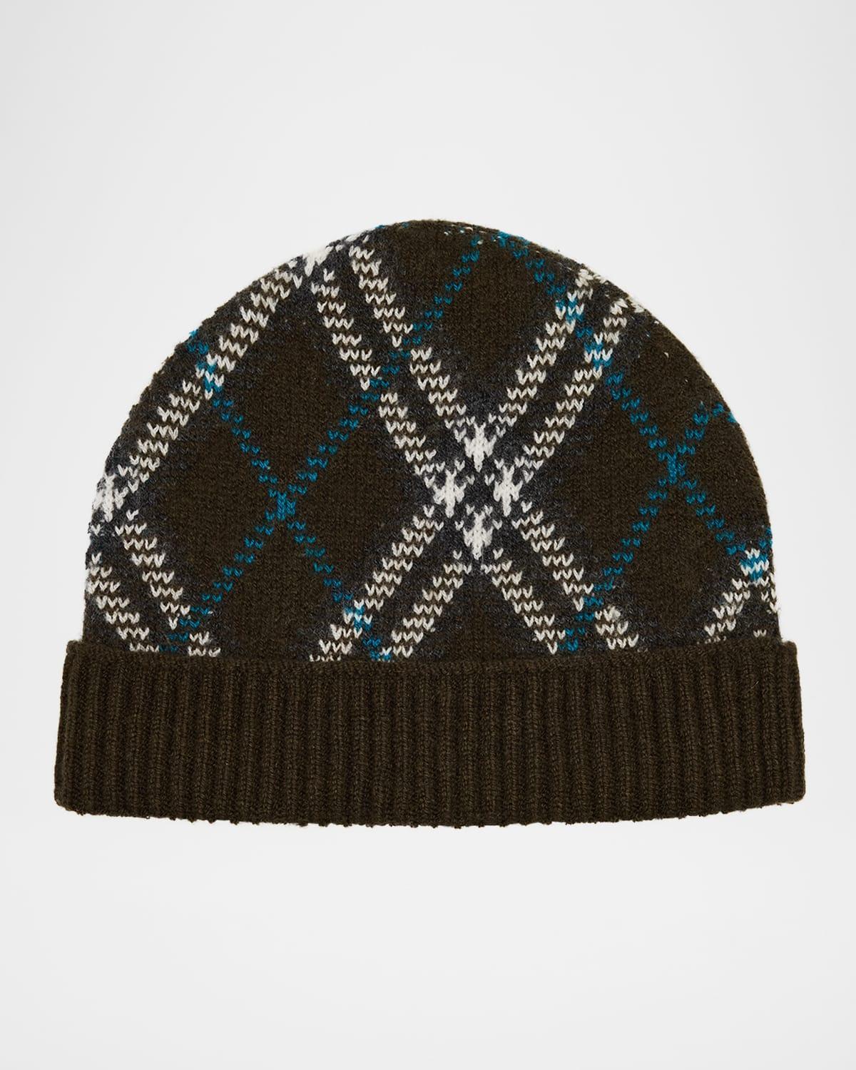 Men's Cashmere Check Beanie Hat Product Image