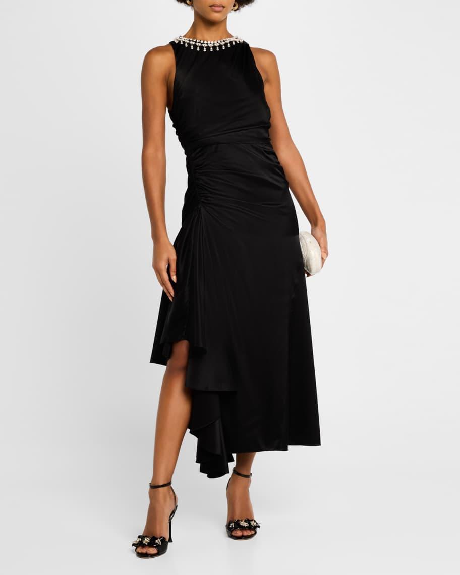 Georgie Pearl-Trim Draped Midi Dress Product Image