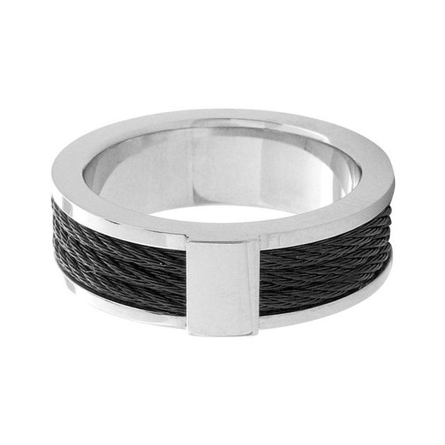 Mens Black Cable Inlayed Comfort Fit Ring Two Tone Product Image