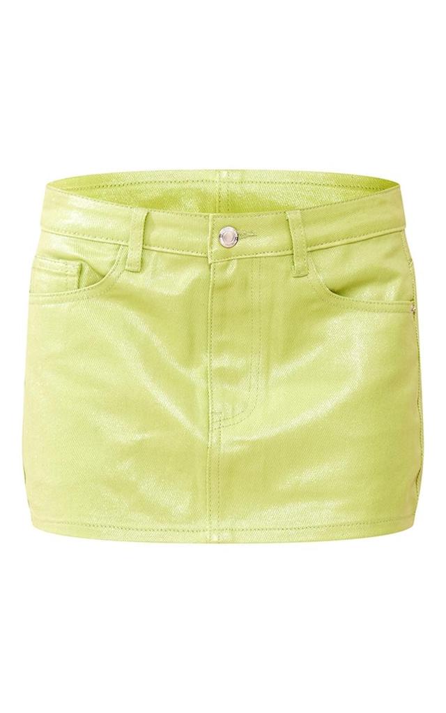 Petite Green Metallic Coated Denim Mini Skirt Product Image