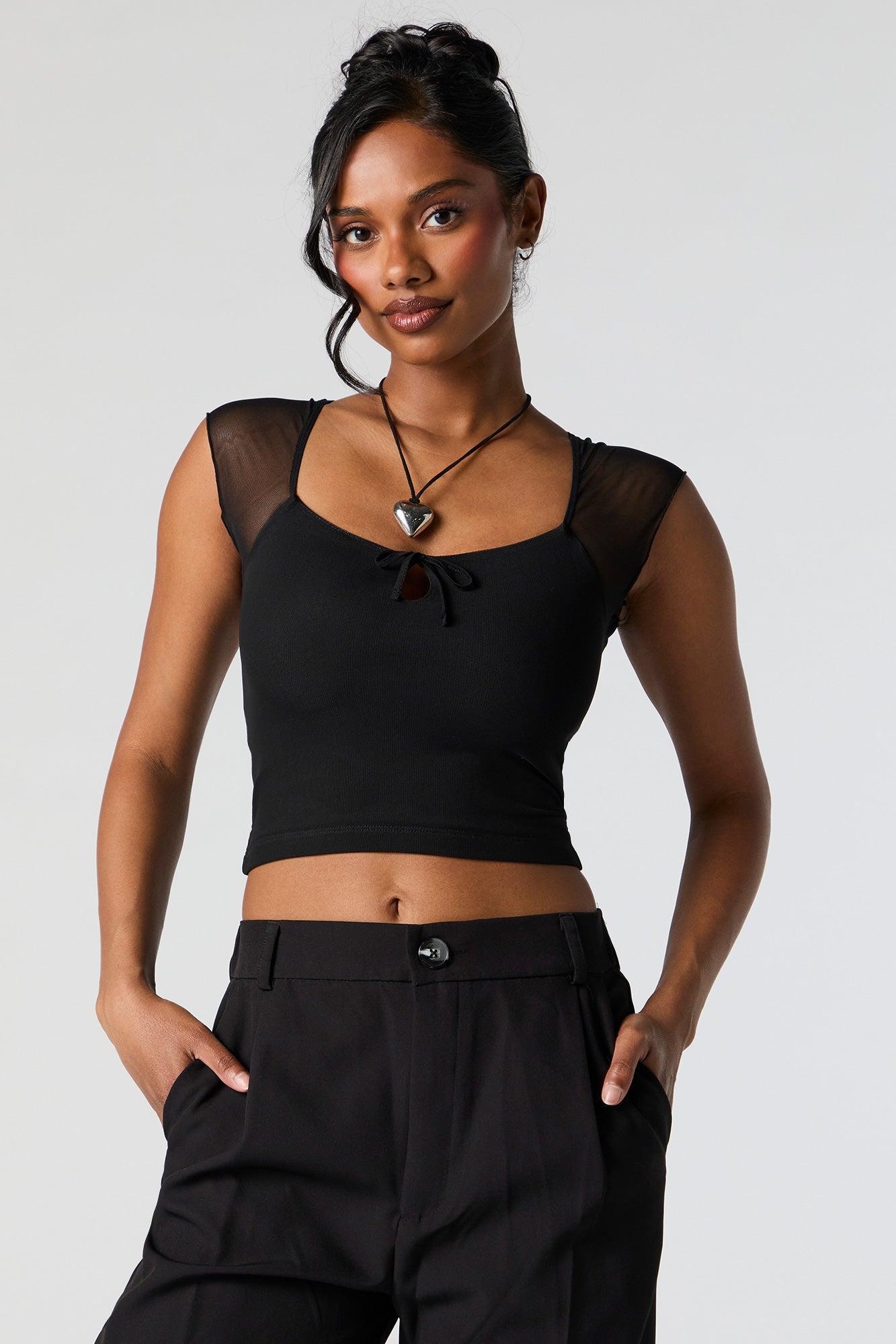 Mesh Sleeve Cut-Out Crop Top Female Product Image