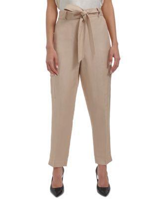 Calvin Klein Womens Linen-Blend Tie Waist Pants Product Image