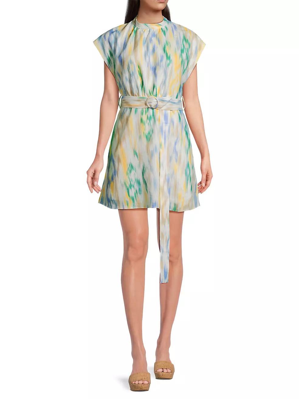 Ikat-Inspired Linen-Blend Belted Minidress Product Image