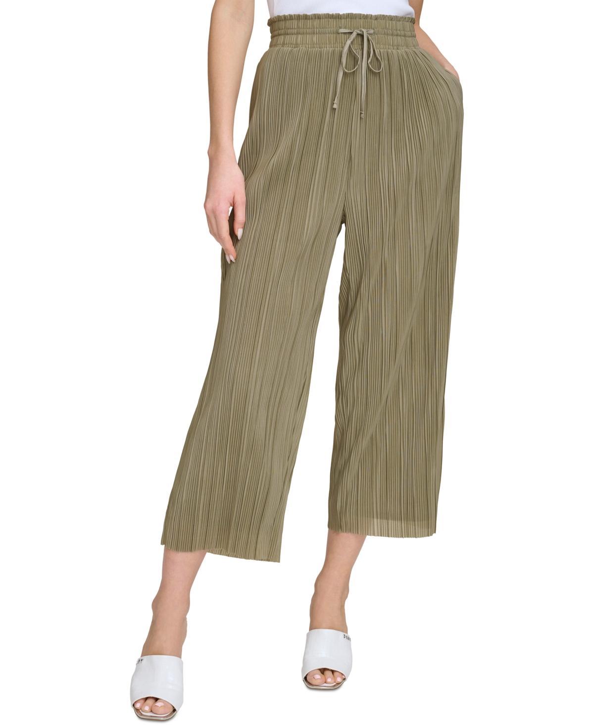 Women's High-Rise Cropped Wide-Leg Plissé Pants Product Image