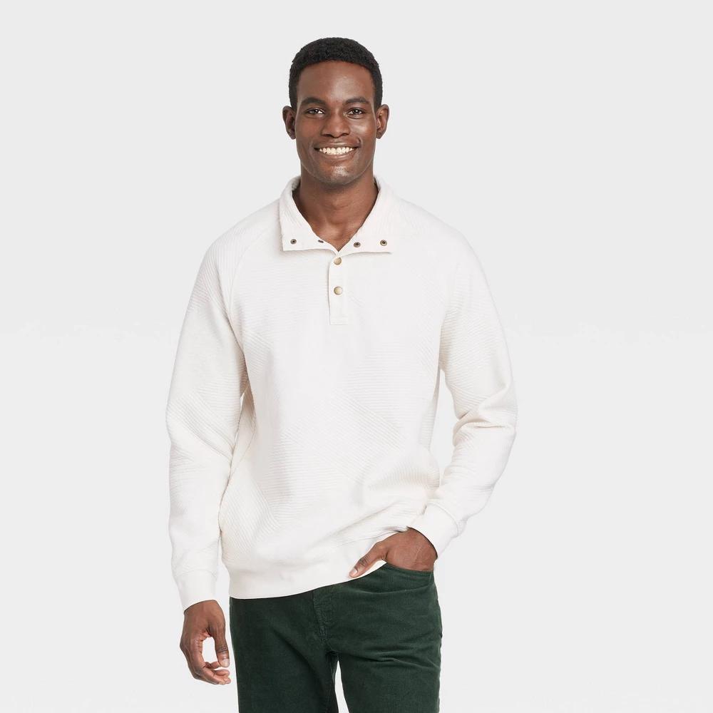 Mens Quilted Snap Pullover Sweatshirt - Goodfellow & Co Ivory XL Product Image