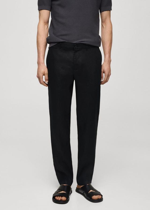 MANGO MAN - Slim-fit 100% linen pants blackMen Product Image