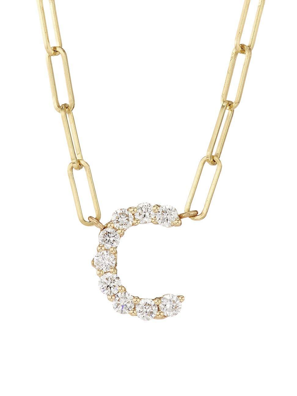 Womens 14K Yellow Gold & 0.40 TCW Diamond Large Initial Pendant Necklace Product Image