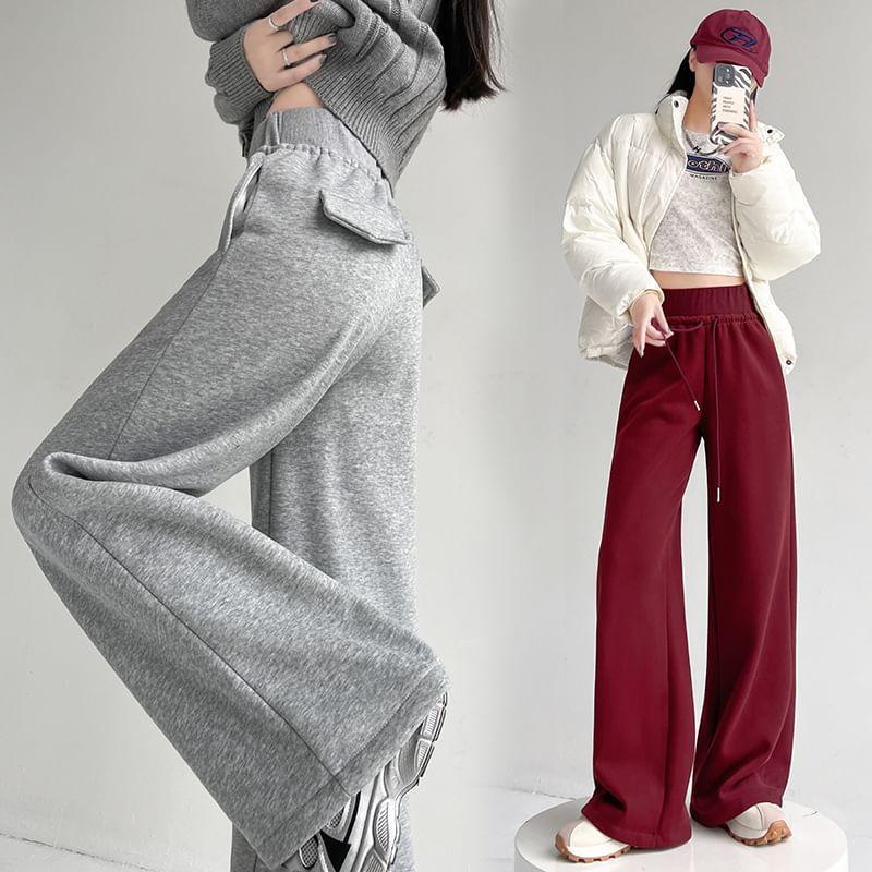 High Waist Plain Wide Leg Pants Product Image