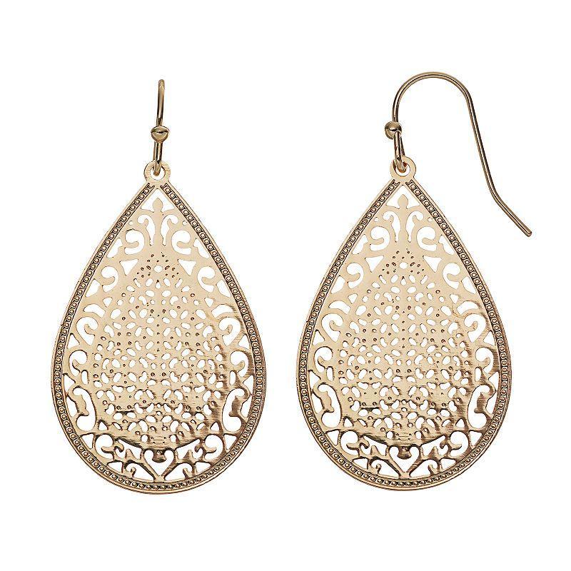 LC Lauren Conrad Filigree Teardrop Earrings, Womens, Gold Product Image