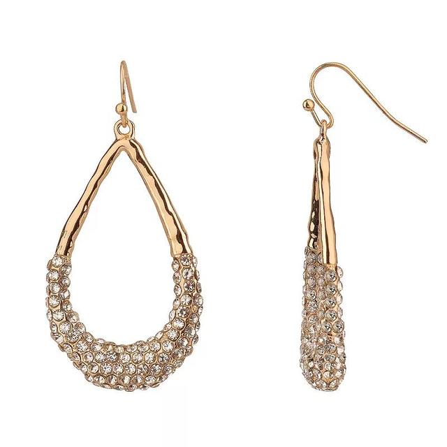 Womens Gold Tone Teardrop Earrings with Pave Stone Accents, None Product Image